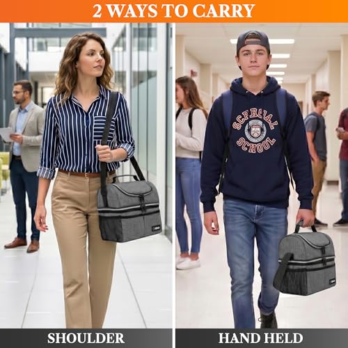Insulated Lunch Bag for Men Women (Heather Gray)