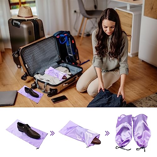 4 Pack Shoe Bags for Travel Satin Fabric Shoe Bag with Drawstring for Men Women Travel Protecting Storing Shoes (Grey)