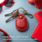 Genuine Leather Airtag Holder Compatible with Apple AirTag Keychain 2nd & 1st Gen (True Red)