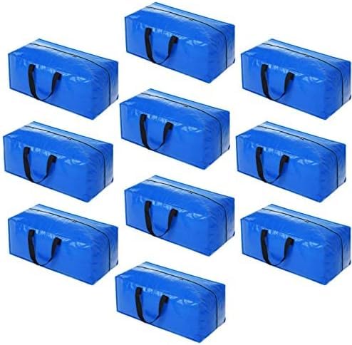 Heavy Duty Extra Large Blue Moving Bags with Strong Zipper Backpack Handles (Blue / 10 Pack)