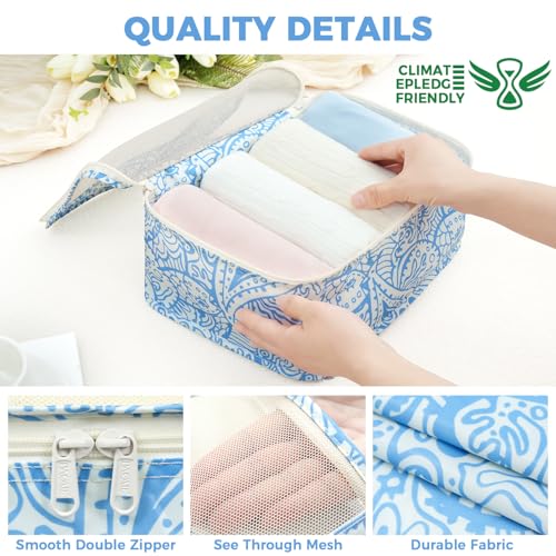 9 Set Packing Cubes with Packing List Luggage Packing Organizers for Travel Accessories (Blue paisley)