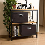 Large Foldable Storage Bins with Lids [3 (Brown / Large(3-Pack))