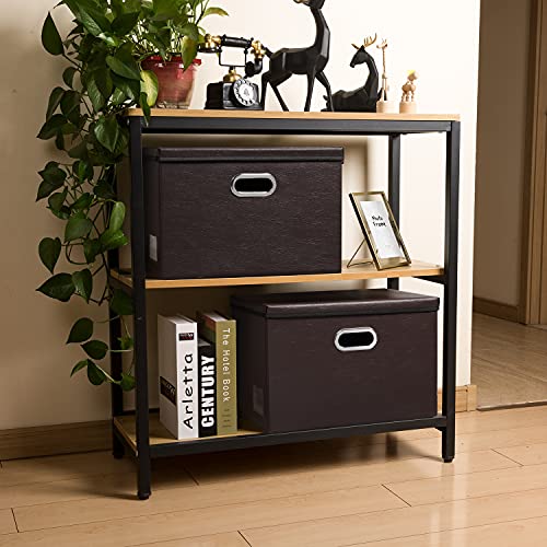 Large Foldable Storage Bins with Lids [3 (Brown / Large(3-Pack))