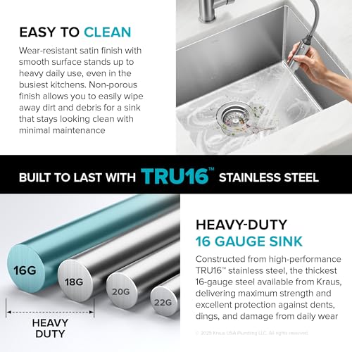 Stainless Steel 17 in 16 Gauge Undermount Kitchen Sink KHU101 (17 Inch)