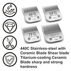 3FC/4FC/5FC/7FC Silver Detachable Clipper Ceramic Blades, Dog Grooming Clipper Replacement Blades Compatible with KM Series Clippers, Most A5, Size-3FC/4FC/5FC/7FC, Cut Length 3.2mm to 13mm, 4 Packs