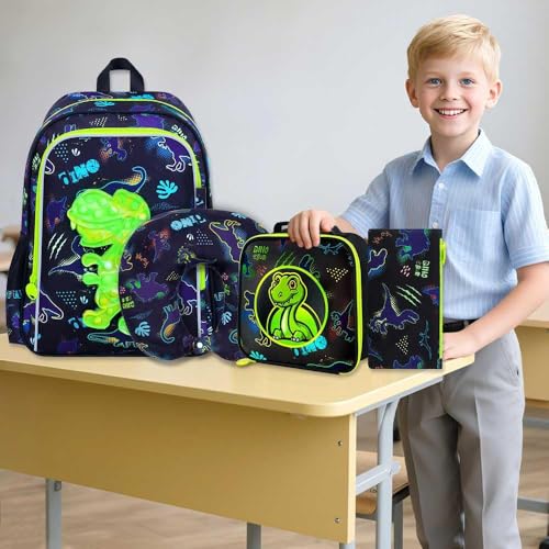 5PC Kids Luggage Set for Boys (Black Dinosaur 5pcs)