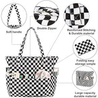 Waterproof Beach Tote Pool Bags for Women Ladies Extra Large Gym Tote Carry On Bag With Wet Compartment for Weekender Travel (Checked Black White)