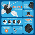 8 in 1 Universal Travel Adapter 45W (Black)