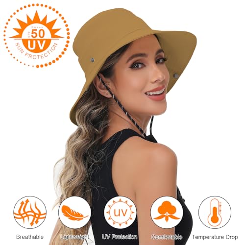 Sun Hats for Women Bucket Hat UV Protection Fishing Hat Wide Brim Safari Hats 2 in 1 Zip (1pack-brown)