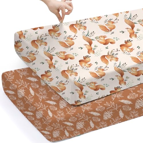Baby Fitted Crib Sheets (Squirrel&foliage / 52X28 Inch)
