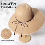 Womens Sun Straw Hat Bowknot Hat Summer Wide Brim Bucket Hats Foldable Beach Sun Hats Roll up UPF 50+ (1 Pack Bowknot Hat: Khaki, 4.7" Brim)
