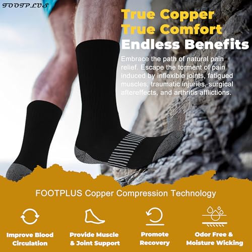 Copper Socks for Men (Large / 01# 6 Pairs- Black Crew)
