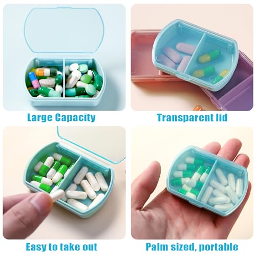 4PCS Small Pill Case Travel Pill Box Cute Pill Organizer for Purse Portable Daily Medicine Organizer 2 Compartment Pill Holder for Vitamins (Blue 4pcs)