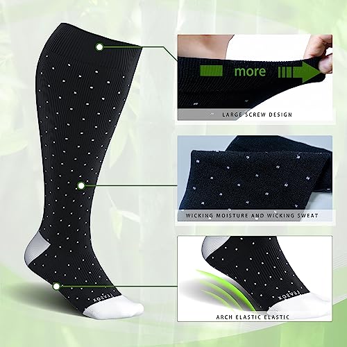 Wide Calf Compression Socks for Women Plus Size Pregnancy Cute Fun 15 (3 Pair-polkadots / 5X-Large)