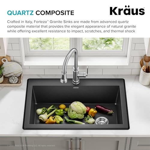 Black 33 in Single Bowl Drop In Granite Kitchen Sink KGD (Single Bowl Drop In Sink / Black)