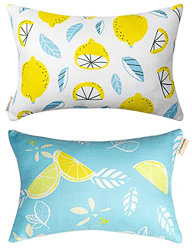 Outdoor Patio Chaise Lounge Small Headrest Waterproof Pillows with Insert & Adjustable Elastic Stripe (Lemon)