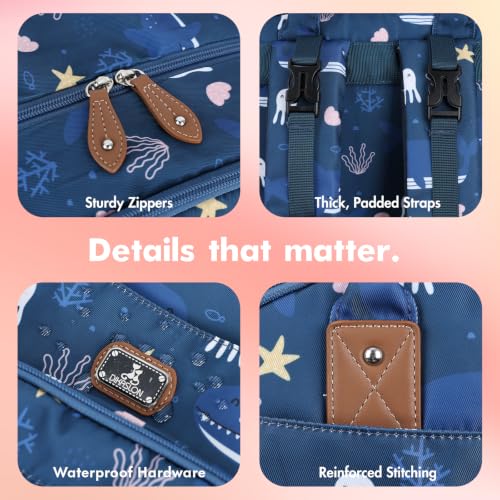 Diaper Bag Backpack with Portable Changing Pad (Blue Sea Squad)