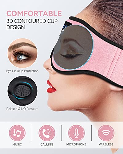 3D Sleep Headphones Bluetooth 5.4 Sleep Mask with HD Speakers (Pink)
