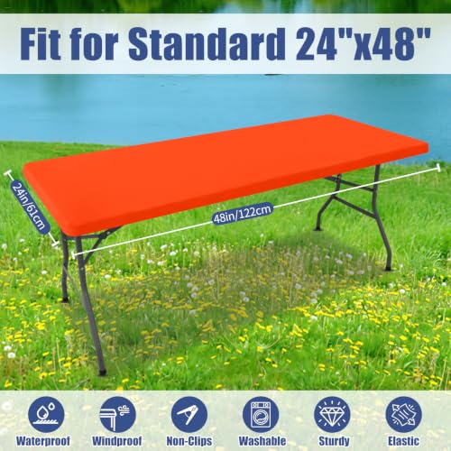 2 Pack Rectangle Spandex Fitted Table Cloth (Orange / 48" x 24" (Rectangular))