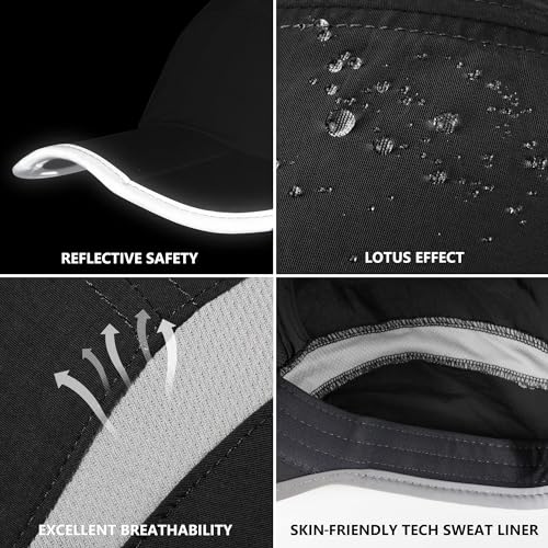 Reflective Foldable Running Hat for Men Women (7-7 5/8 / Black)