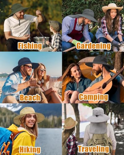 Outdoor Sun Hats with Stowable Neck Flap for Men Women UPF 50+ Mesh Summer Bucket Hat Wide Brim for Fishing Safari Hiking Navy Blue (Navy Blue)