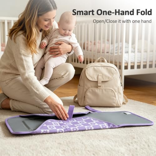 Portable Changing Pad (Purple Checkers&Flowers)