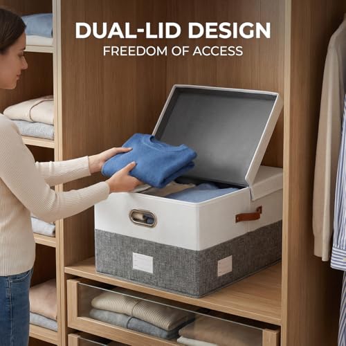 Storage Bins with Lids [3 (Grey & White / XL(3-Pack))