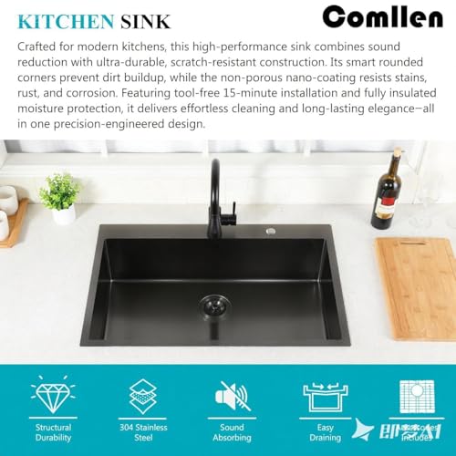 28x18 inch Stainless Steel Black Drop In Kitchen Sink (Black / 28x18)