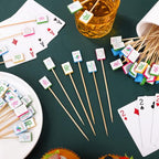 100 Pieces Mahjong Cocktail Picks Decorative Bamboo Cocktail Skewers 5.3 Inch Wooden Fruit Toothpicks for Game Night Appetizers Bar Drink Fruit Sandwich Buffets Party Supplies (Mahjong)