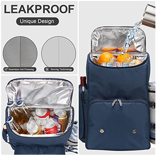 Picnic Backpack for 4 Person w (Navy-blue / 4 Person)