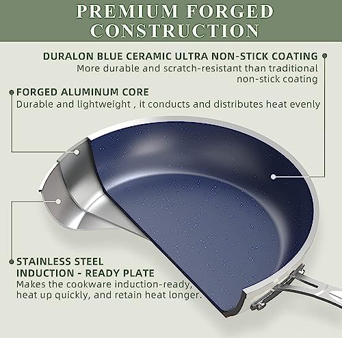 7pc Cookware Set Healthy Duralon Blue Ceramic Nonstick Coated (7 Piece Cookware Set / Vanilla Cream)