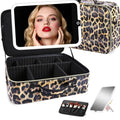 Large Travel Makeup Bag with LED Detachable Mirror (Leopard / Removable Mirror)