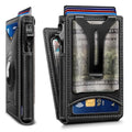Men Slim Magnetic Leather Airtag Wallet Metal Case Money Clip (Black8797)