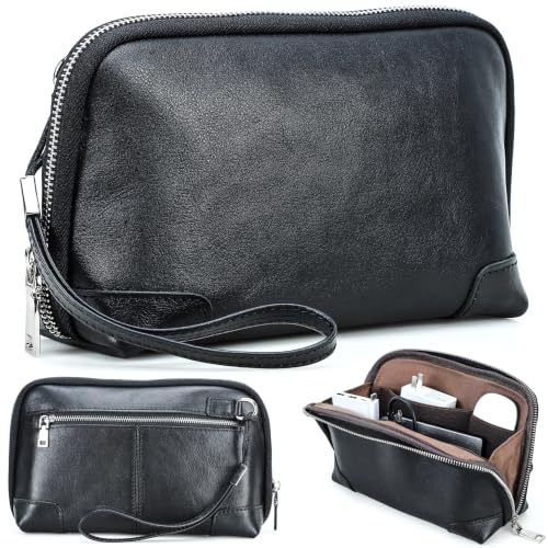 Electronic Organizer Zipper Bag Tech Pouch (Vintage Black -【Fits Apple Accessories】- 1 / Electronic Storage Case - Sturdy Handmade)
