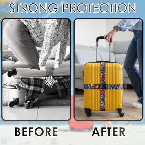 Luggage Straps for Suitcases Adjustable Travel Belt (Airplane black)
