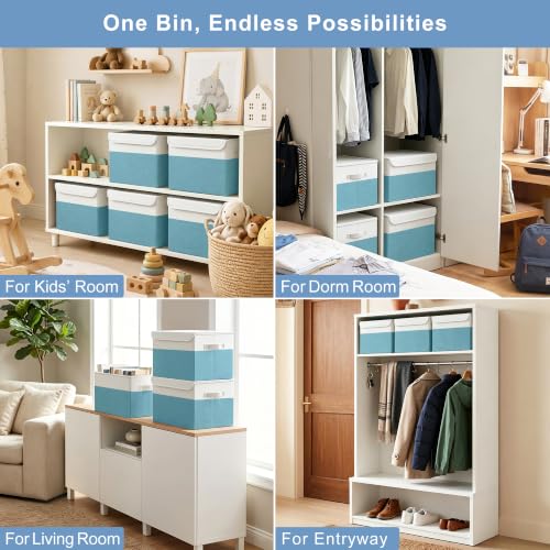 Large 17" 42 Quarts Collapsible Stackable Storage Bins with Lids [3 (Teal & White / Large - 3 Pack)