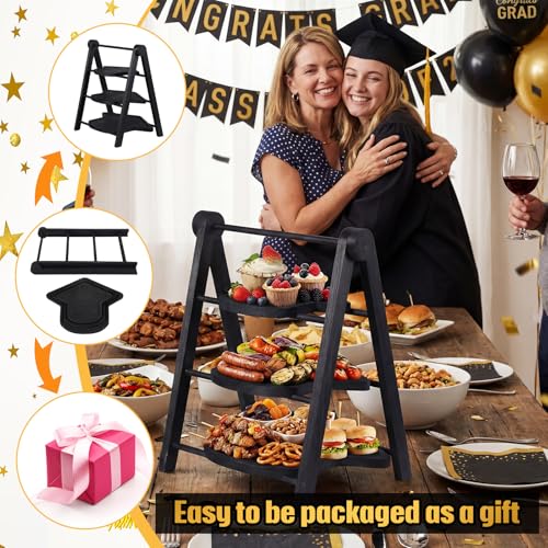 3 Tier Graduation Cap Serving Trays Wooden Platters 13'' 11'' 9'' Plate Board Reusable Plate Congrats Grad Party Serving for Graduate Party Sharing Snacks (Graduation Cap)