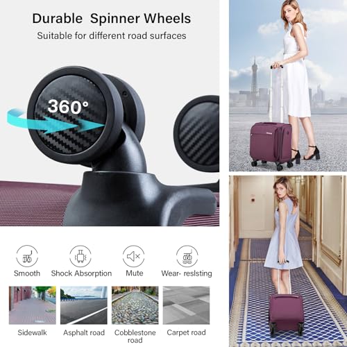16 Inch Underseat Carry On Luggage with Wheels Small Suitcase Softside Luggage Bags for Travel Lightweight Suitcases with Wheels Travel Luggage Personal Item for Men and Women (Purple / 16 Inch)