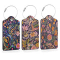 Colorful Boho Floral 3 PCS PU Leather Luggage Tags for Suitcase (Colorful Boho Floral)