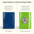 Premium Passport Holder for Travel RFID Blocking Passport Cover Slim (Green / Classic Metal Stamp)