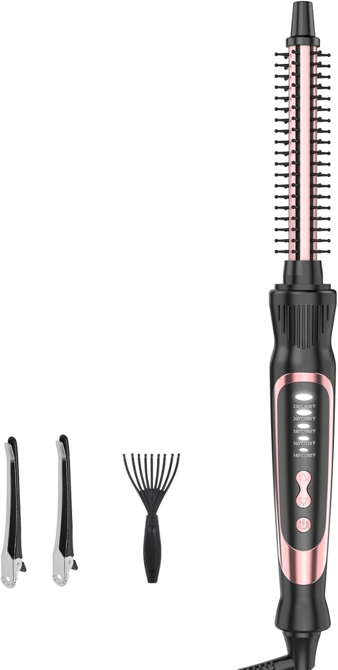 Thermal Brush, Heated Round Brush & Small Curling Iron with Ceramic Ionic Technology, 1/2 inch for Volumizing & Styling, Travel-Friendly Hot Comb with Adjustable Temperature（Rose Gold 0.5 inch）
