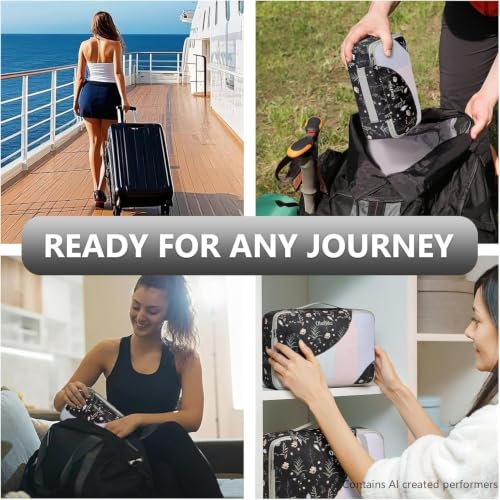 Packing Cubes for Travel (14 Black Flower)