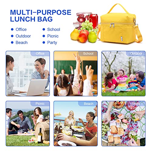 NOL Insulated Lunch Bags for Women Cooler Bag Lightweight Nylon Waterproof Lunch Box for Work (Yellow / Small (4 Liters))