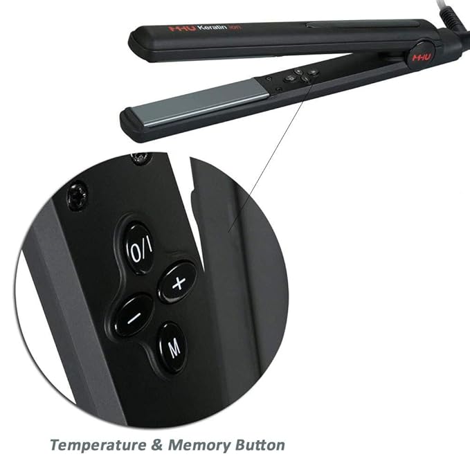 MHU Professional 1 Inch Keratin Ion Flat Iron Tourmaline Ceramic Hair Straightener Instant Heat Up Auto Shut-Off Adjustable Temperature with LED Display Black (285°F-450°F)