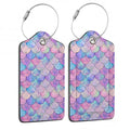 Set of 2 Luggage Tag for Suitcases LeatherMermaid Fish Scale Wave Tags with Stainless Steel Loop Privacy Name ID Card Cover Travel Bag Labels Set for Women Men Kids Girls (Mermaid Fish Scale Wave)