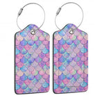 Set of 2 Luggage Tag for Suitcases LeatherMermaid Fish Scale Wave Tags with Stainless Steel Loop Privacy Name ID Card Cover Travel Bag Labels Set for Women Men Kids Girls (Mermaid Fish Scale Wave)