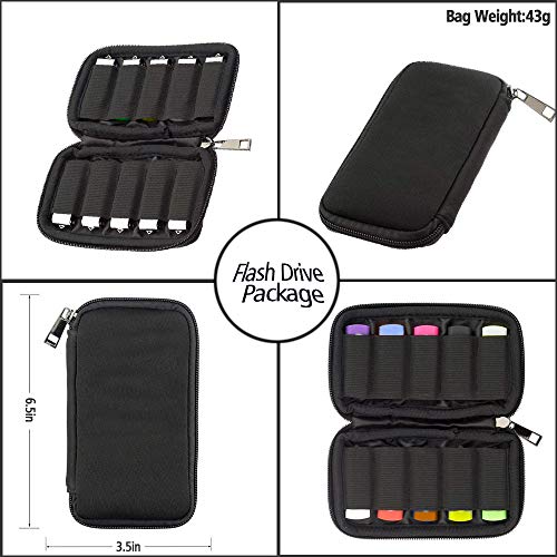10 Slots Neoprene USB Flash Drive Case with 20 Identification Labels (Black-10Slots)