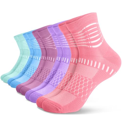Ankle Compression Socks Women Men Plantar Fasciitis Relief 5 Pairs (Medium / Cyan+light Blue+rose Red+purple+pink(5 Pairs))