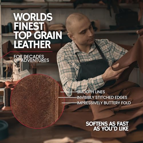 Best Leather Men's RFID Trifold Wallet With ID Great Outdoor Wallet Durable Top Grain Leather Crazy Horse (Adventure Brown - Vintage Crazy Horse)