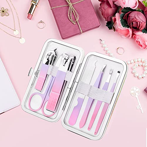 Manicure Set Women Nail Clippers Professional Manicure Pedicure Kit Stainless Steel Nail Cutter Grooming Kit Personal Care Tool with Travel Case Gifts for Women Her Valentine's Day Mother's Day (Gradual Purple)